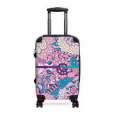 Antina Luggage Collection - Abstract Kaleidoscope Paisley Floral Print Psychedelic Retro Violet Pink Swirls Funky  Multicolor Check in Carry On Roller 360 Hard Shell Unique Retro